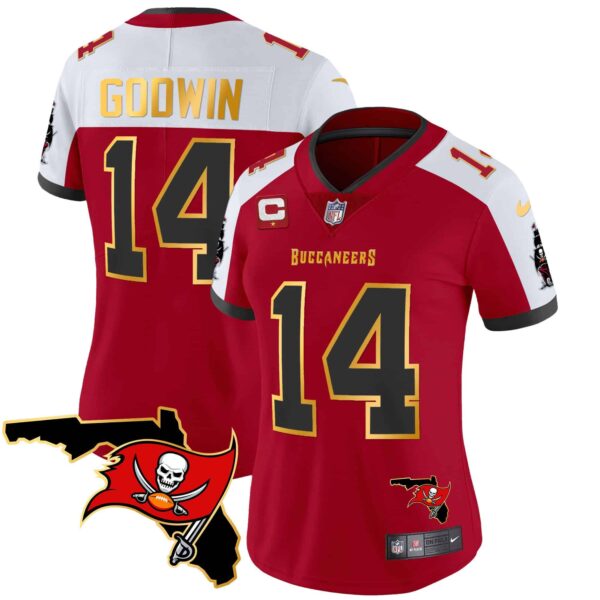 Women’s Buccaneers Florida Patch Gold Trim Vapor Jersey – All Stitched – Red Alternate – Chris Godwin