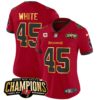 Women’s Buccaneers 2023 NFC South Champions Patch Gold Trim Vapor Jersey – All Stitched – Red – Devin White