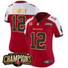 Women’s Buccaneers 2023 NFC South Champions Patch Gold Trim Vapor Jersey – All Stitched – Red Alternate – Tom Brady