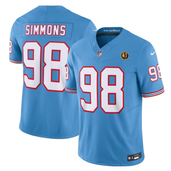 Tennessee Titans #98 Jeffery Simmons Blue 2023 FUSE Throwback With John Jersey