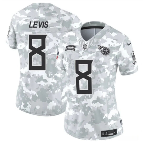 Women Tennessee Titans #8 Will Levis 2024 FUSE Arctic Camo Salute To Service Limited Football Stitched Jersey