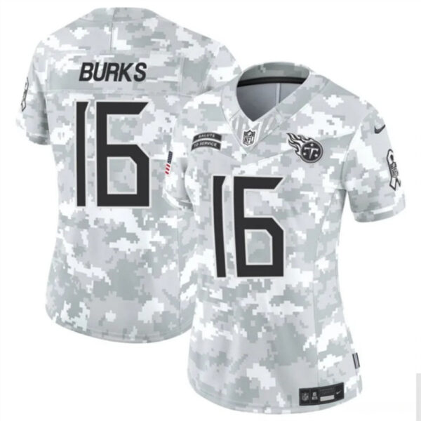 Women Tennessee Titans #16 Treylon Burks 2024 FUSE Arctic Camo Salute To Service Limited Football Stitched Jersey