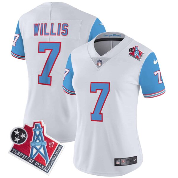 Women’s Titans 1997 Throwback Limited Vapor Jersey – All Stitched – Blue Sleeves – Malik Willis