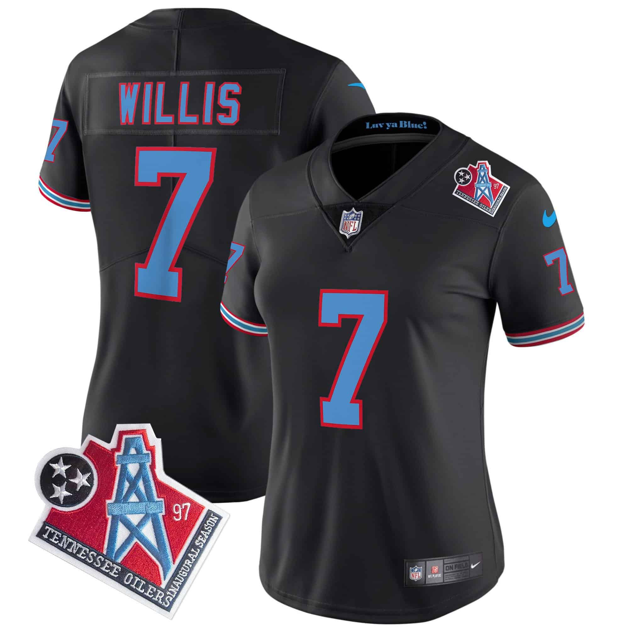 Women’s Titans 1997 Throwback Limited Vapor Jersey – All Stitched – Black – Malik Willis
