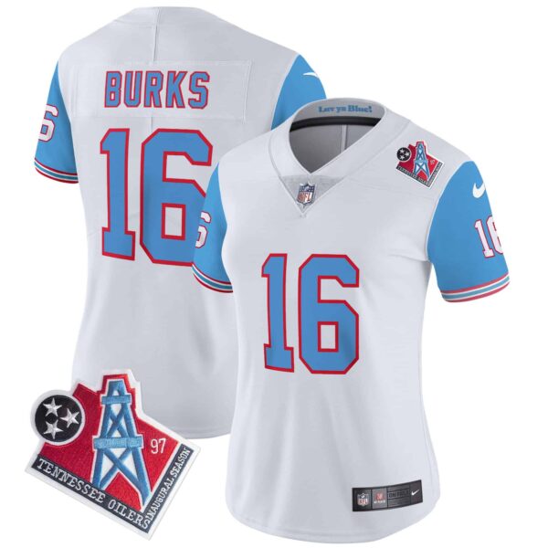 Women’s Titans 1997 Throwback Limited Vapor Jersey – All Stitched – Blue Sleeves – Treylon Burks