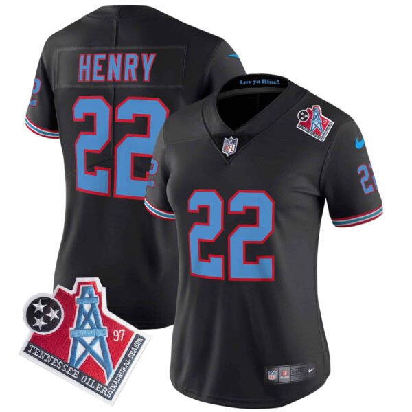 Women’s Titans 1997 Throwback Limited Vapor Jersey – All Stitched – Black – Derrick Henry