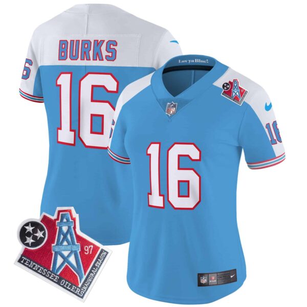 Women’s Titans 1997 Throwback Limited Vapor Jersey – All Stitched – Alternate – Treylon Burks