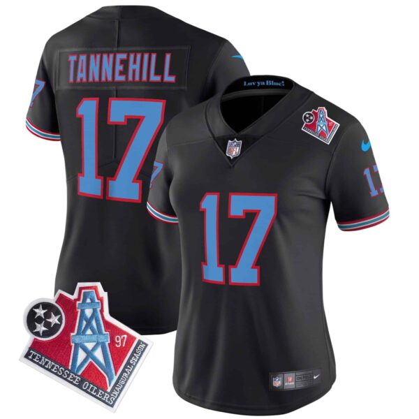 Women’s Titans 1997 Throwback Limited Vapor Jersey – All Stitched – Black – Ryan Tannehill
