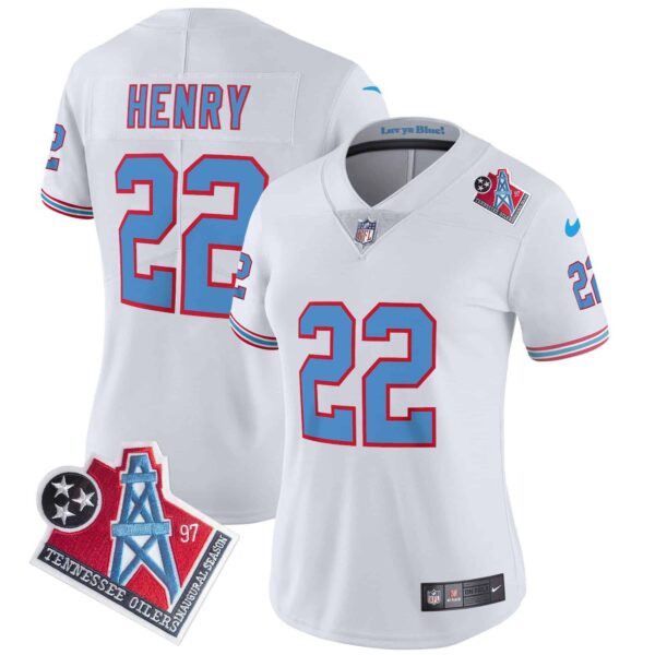 Women’s Titans 1997 Throwback Limited Vapor Jersey – All Stitched – White – Derrick Henry