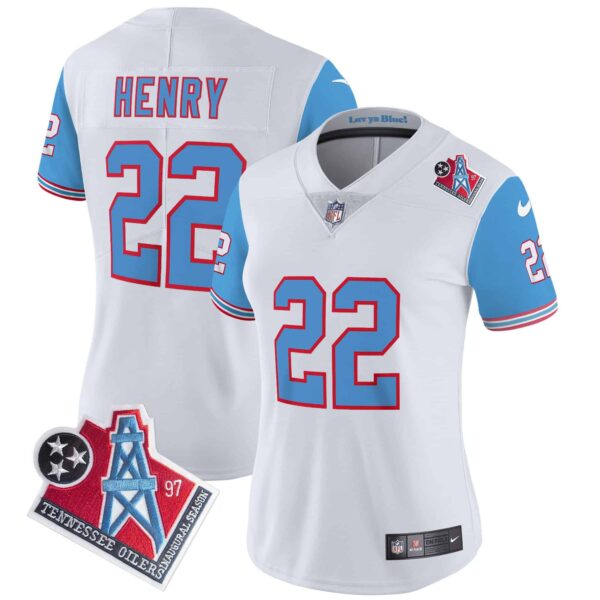 Women’s Titans 1997 Throwback Limited Vapor Jersey – All Stitched – Blue Sleeves – Derrick Henry