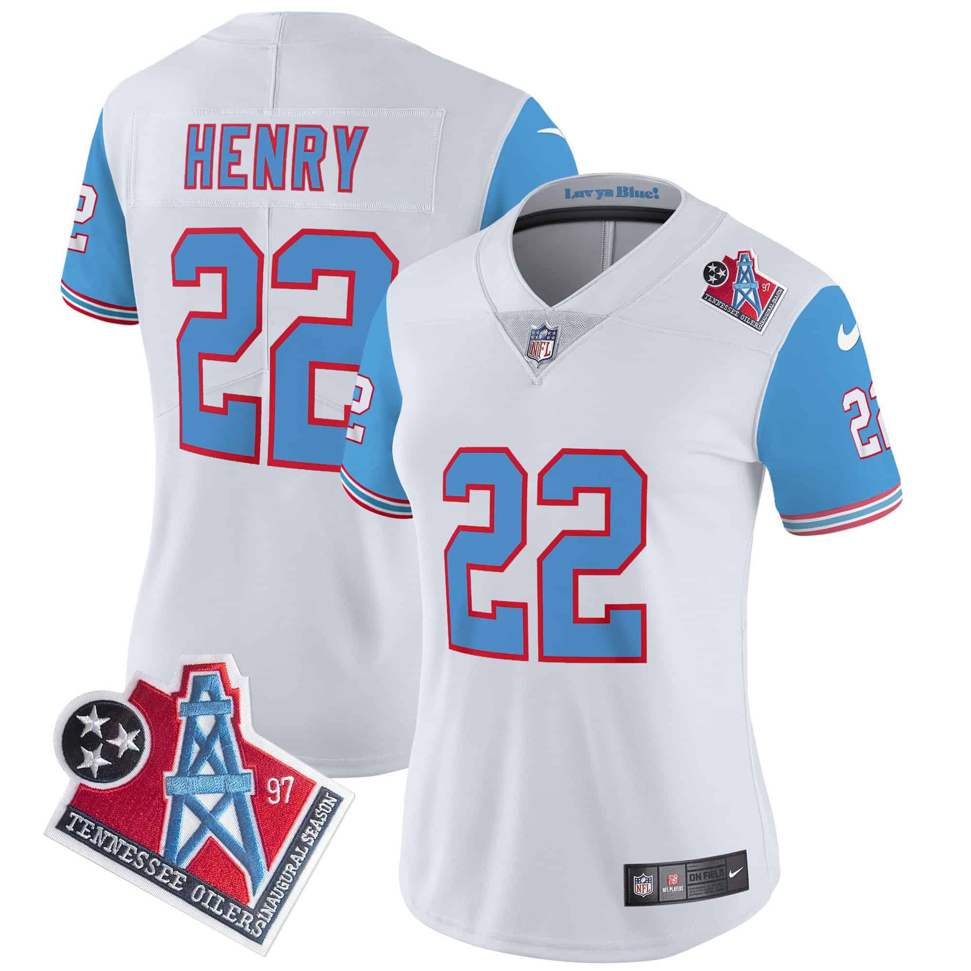 Women’s Titans 1997 Throwback Limited Vapor Jersey – All Stitched – Blue Sleeves – Derrick Henry