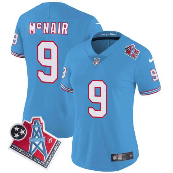 Women’s Titans 1997 Throwback Limited Vapor Jersey – All Stitched – Light Blue – Steve Mcnair