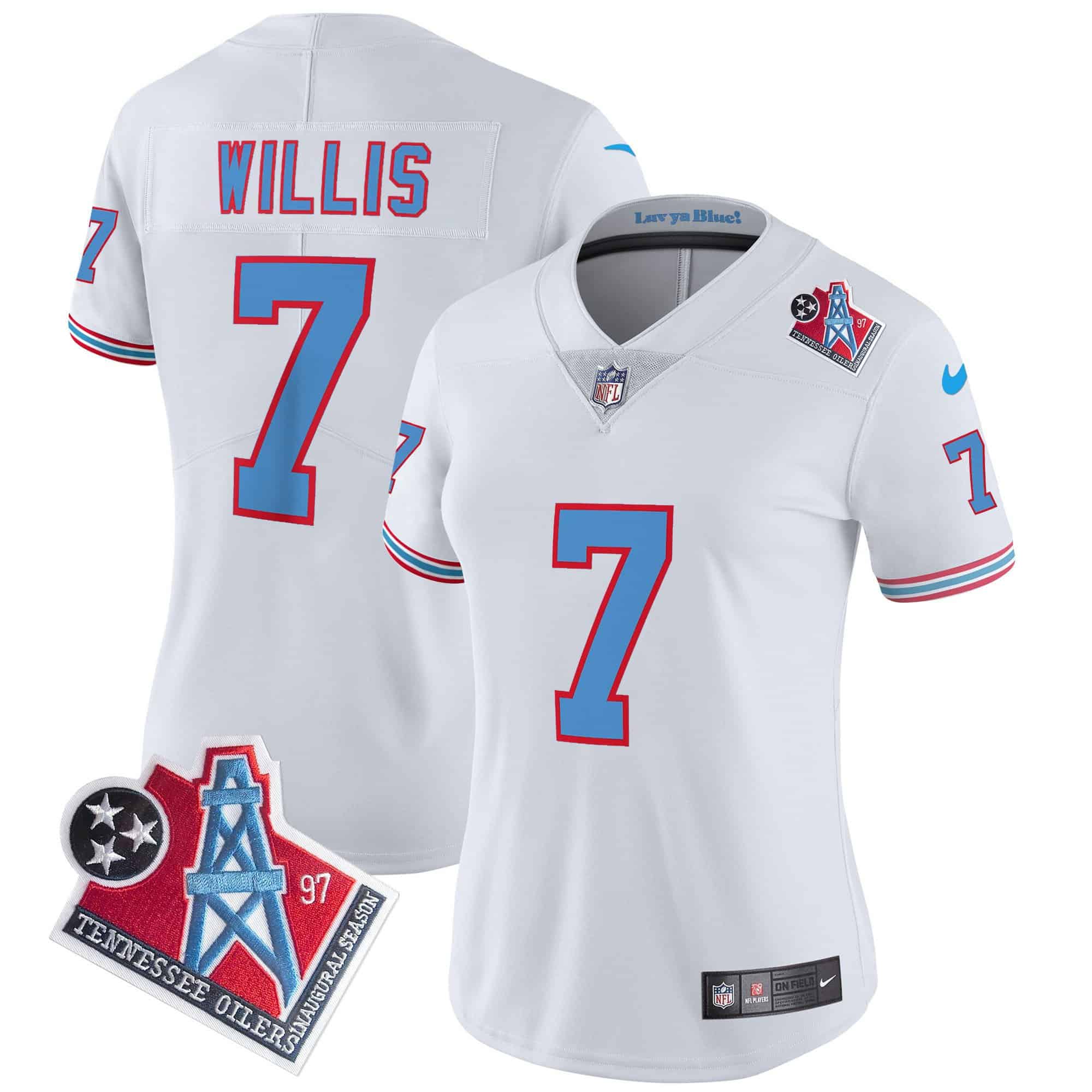 Women’s Titans 1997 Throwback Limited Vapor Jersey – All Stitched – White – Malik Willis