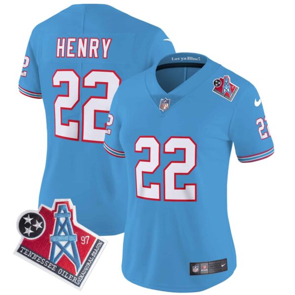 Women’s Titans 1997 Throwback Limited Vapor Jersey – All Stitched – Light Blue – Derrick Henry