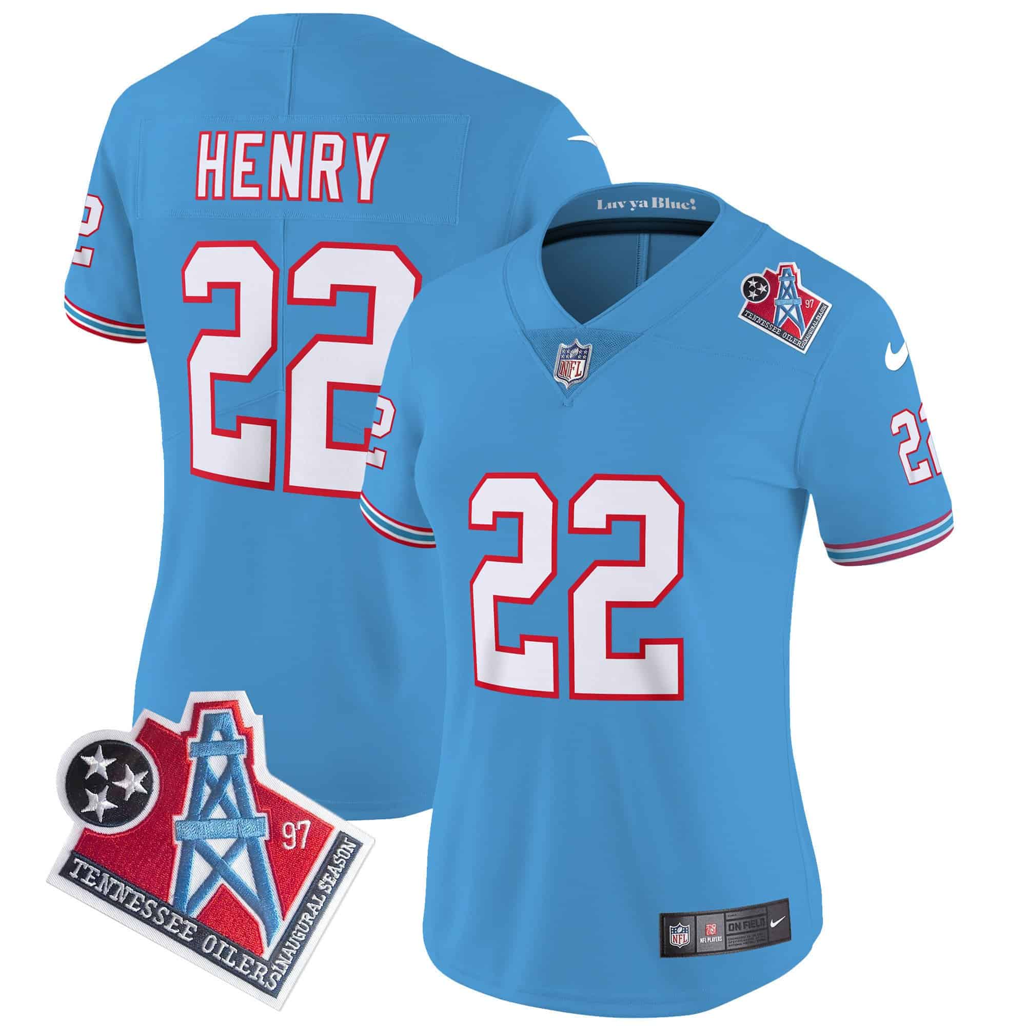 Women’s Titans 1997 Throwback Limited Vapor Jersey – All Stitched – Light Blue – Derrick Henry