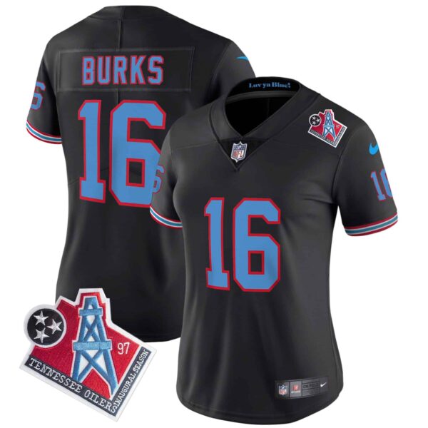 Women’s Titans 1997 Throwback Limited Vapor Jersey – All Stitched – Black – Treylon Burks