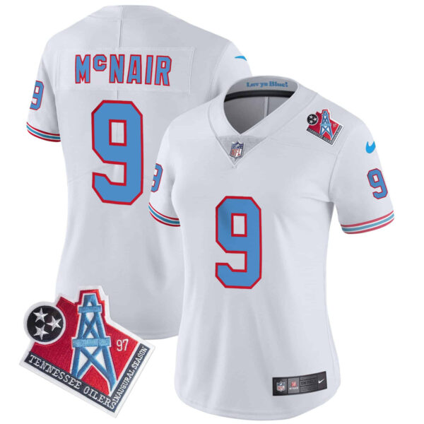 Women’s Titans 1997 Throwback Limited Vapor Jersey – All Stitched – White – Steve Mcnair