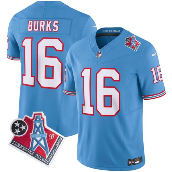 Men’s Titans 1997 Throwback Limited Vapor Jersey – All Stitched – Light Blue – Treylon Burks