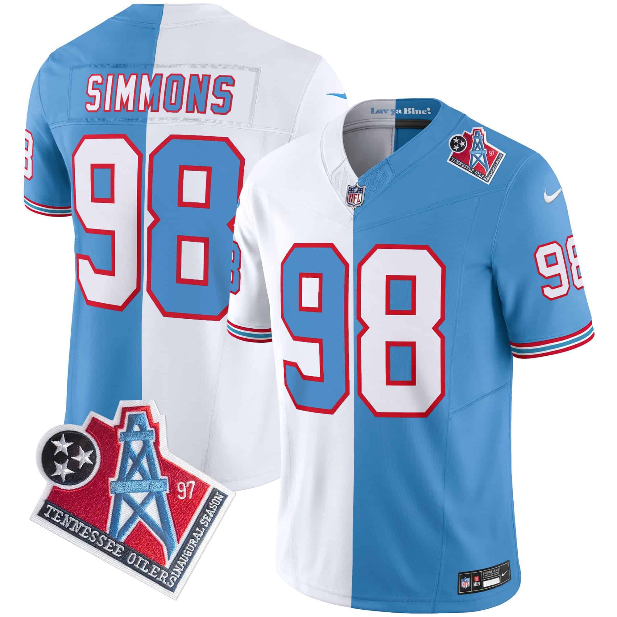 Men’s Titans 1997 Throwback Limited Vapor Jersey – All Stitched – Split – Jeffery Simmons