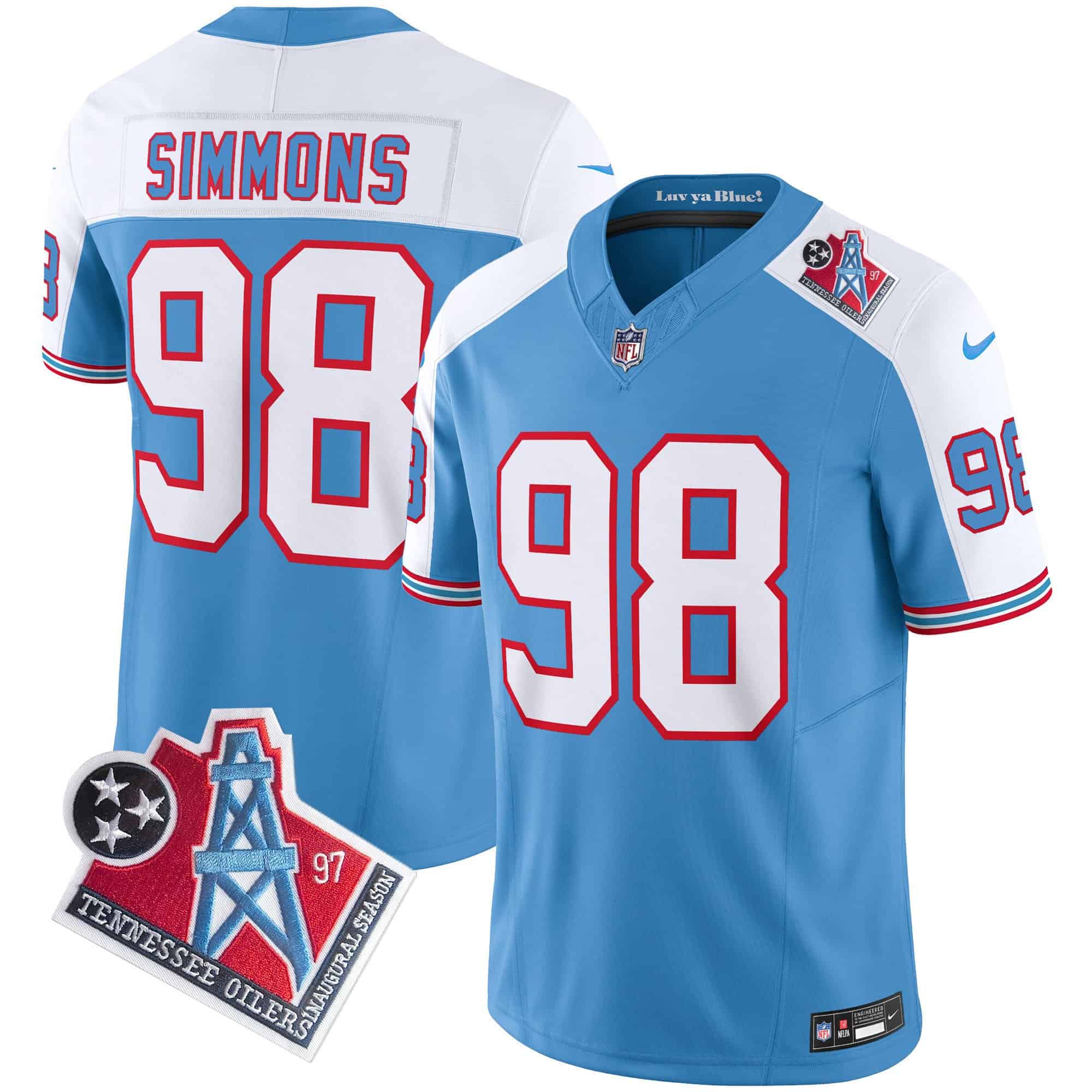 Men’s Titans 1997 Throwback Limited Vapor Jersey – All Stitched – Alternate – Jeffery Simmons