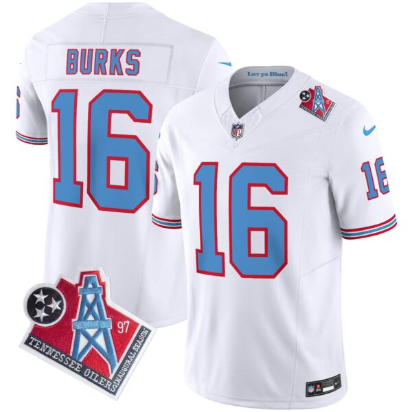 Men’s Titans 1997 Throwback Limited Vapor Jersey – All Stitched – White – Treylon Burks