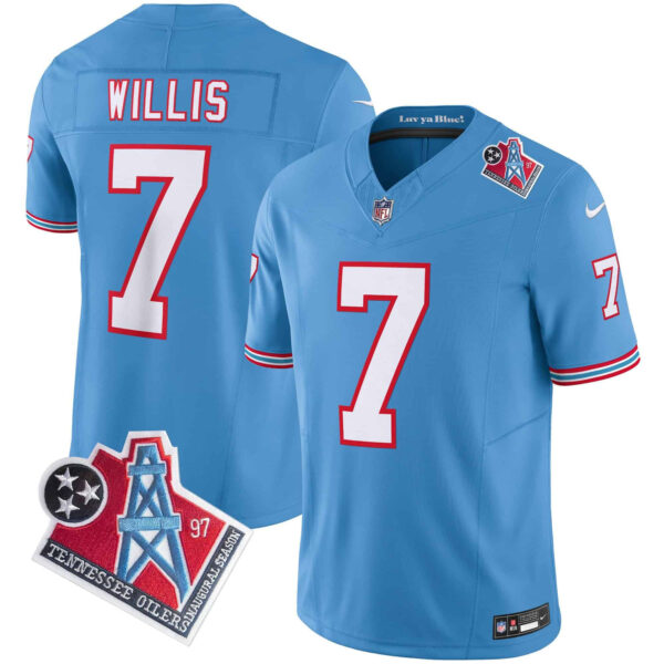 Men’s Titans 1997 Throwback Limited Vapor Jersey – All Stitched – Light Blue – Malik Willis