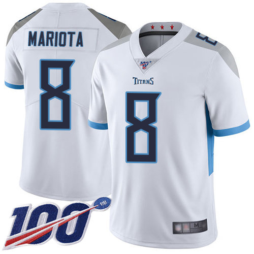 Titans #8 Marcus Mariota White Men’s Stitched Football 100th Season Vapor Limited Jersey