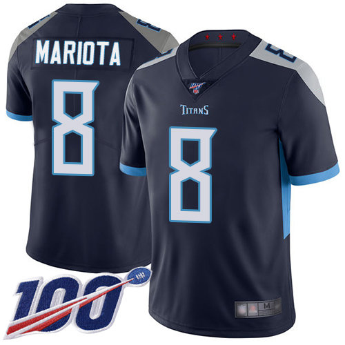 Titans #8 Marcus Mariota Navy Blue Team Color Men’s Stitched Football 100th Season Vapor Limited Jersey