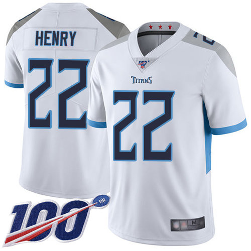 Titans #22 Derrick Henry White Men’s Stitched Football 100th Season Vapor Limited Jersey