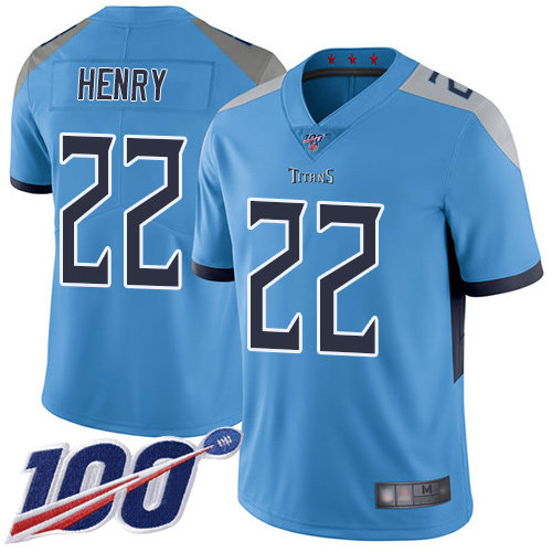 Titans #22 Derrick Henry Light Blue Alternate Men’s Stitched Football 100th Season Vapor Limited Jersey