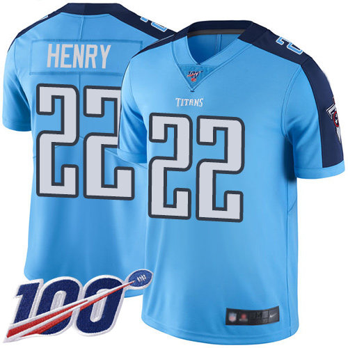 Titans #22 Derrick Henry Light Blue Men’s Stitched Football Limited Rush 100th Season Jersey