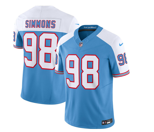 Men’s Tennessee Titans #98 Jeffery Simmons Blue White 2023 F.U.S.E. Vapor Limited Throwback Football Stitched Jersey