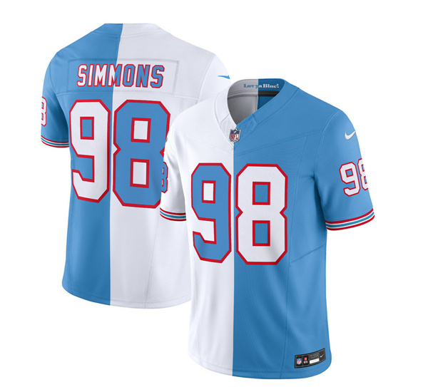 Men’s Tennessee Titans #98 Jeffery Simmons White Blue 2023 F.U.S.E. Split Vapor Limited Throwback Football Stitched Jersey