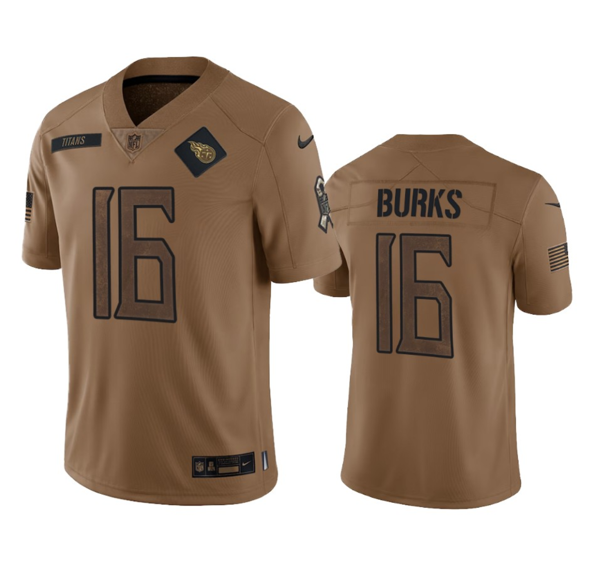 Men’s Tennessee Titans #16 Treylon Burks 2023 Brown Salute To Service Football Stitched Jersey
