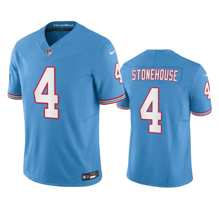 Men’s Tennessee Titans #4 Ryan Stonehouse Light Blue 2023 F.U.S.E. Vapor Limited Throwback Football Stitched Jersey