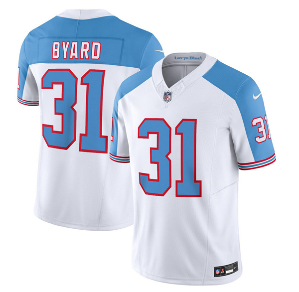 Men’s Tennessee Titans #31 Kevin Byard White Blue 2023 F.U.S.E. Vapor Limited Throwback Football Stitched Jersey