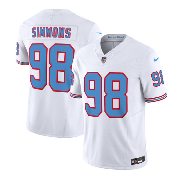 Men’s Tennessee Titans #98 Jeffery Simmons White 2023 F.U.S.E. Vapor Limited Throwback Football Stitched Jersey