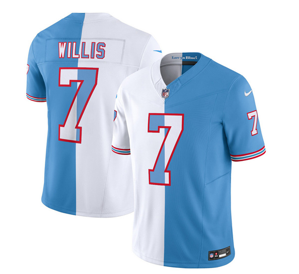 Men’s Tennessee Titans #7 Malik Willis White Blue 2023 F.U.S.E. Split Vapor Limited Throwback Football Stitched Jersey