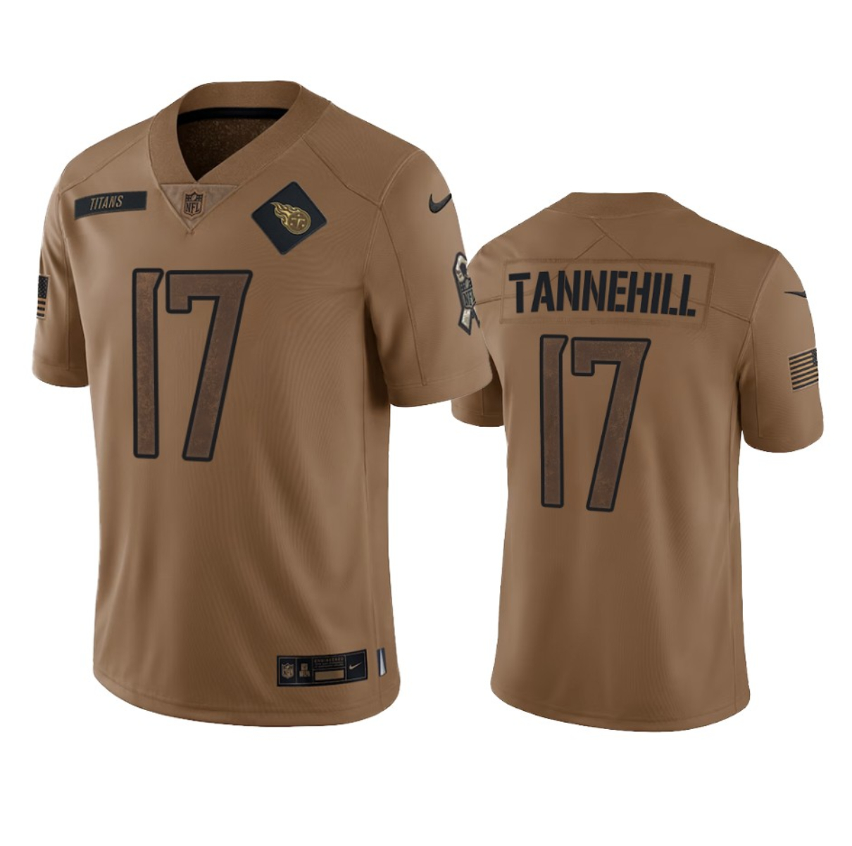 Men’s Tennessee Titans #17 Ryan Tannehill 2023 Brown Salute To Service Football Stitched Jersey