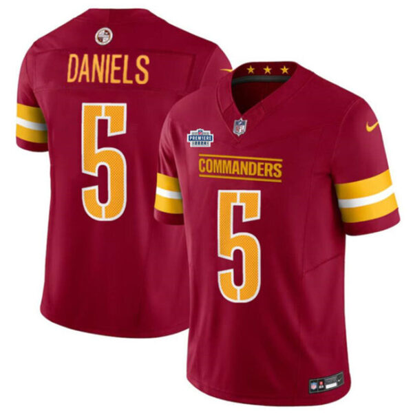 Washington Commanders #5 Jayden Daniels Burgundy 2024 With Draft Patch FUSE Jersey