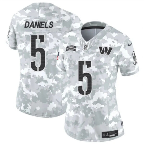 Women Washington Commanders #5 Jayden Daniels 2024 FUSE Arctic Camo Salute To Service Limited Football Stitched Jersey
