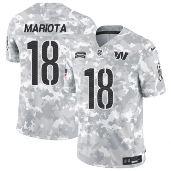 Washington Commanders #18 Marcus Mariota 2024 FUSE Arctic Camo Salute To Service Limited Football Stitched Jersey