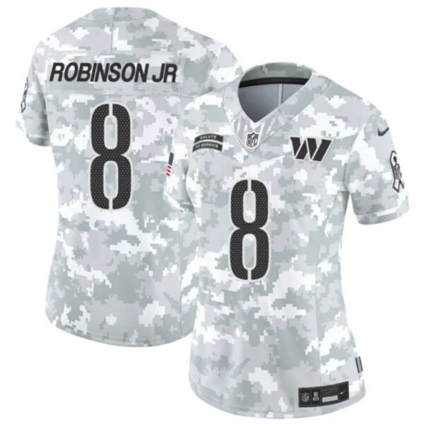 Women Washington Commanders #8 Brian Robinson Jr 2024 FUSE Arctic Camo Salute To Service Limited Football Stitched Jersey