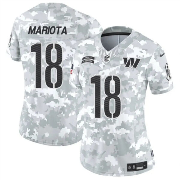 Women Washington Commanders #18 Marcus Mariota 2024 FUSE Arctic Camo Salute To Service Limited Football Stitched Jersey