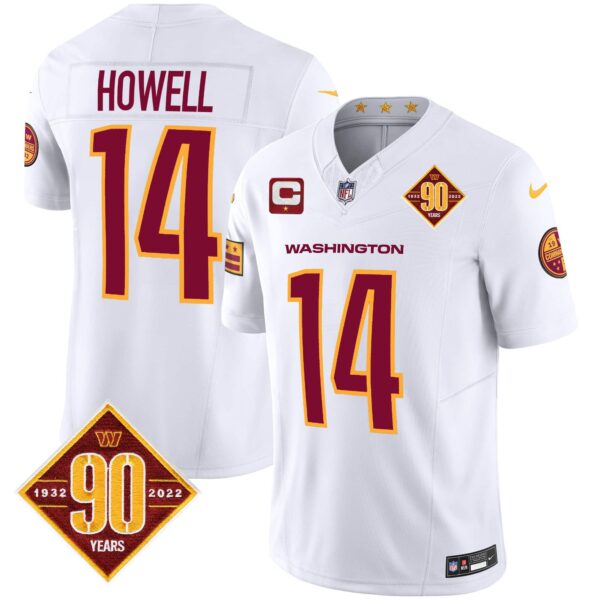 Men’s Washington Commanders 90th Anniversary Patch Vapor Jersey V3 – All Stitched – White – Sam Howell