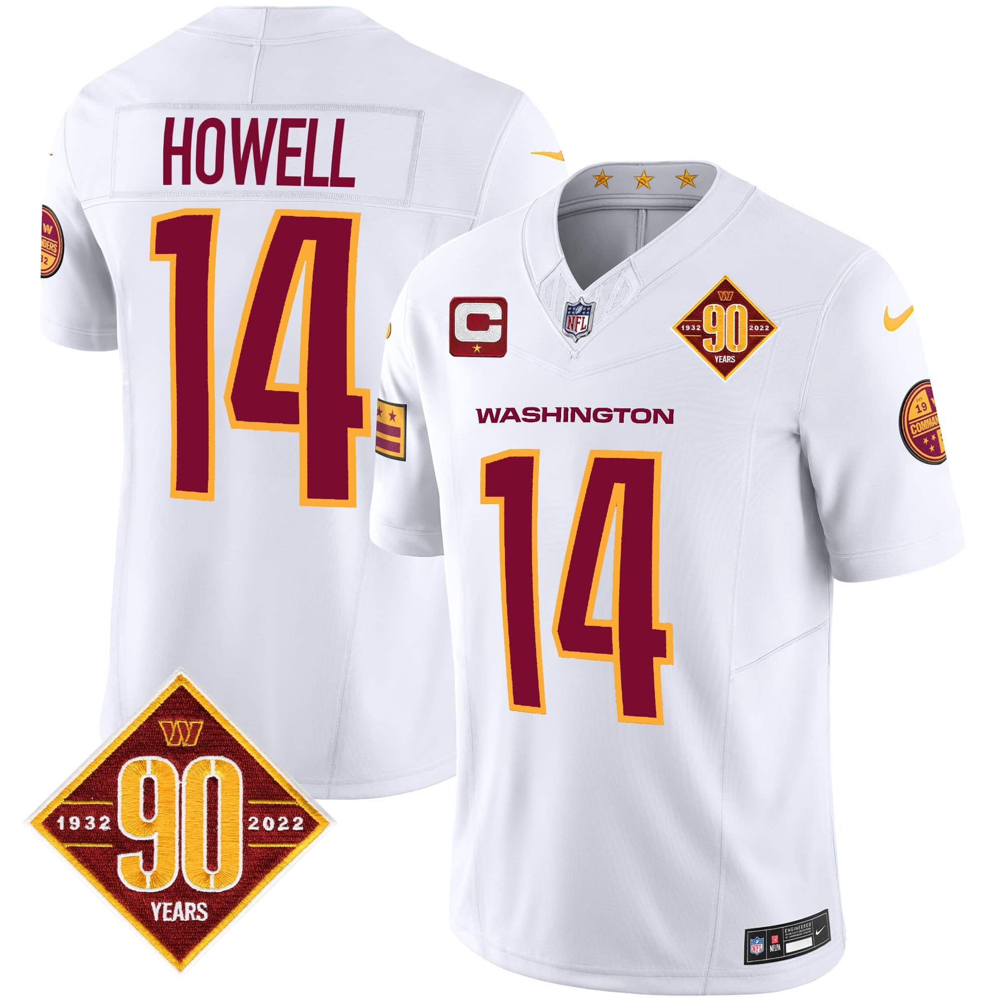 Men’s Washington Commanders 90th Anniversary Patch Vapor Jersey V3 – All Stitched – White – Sam Howell