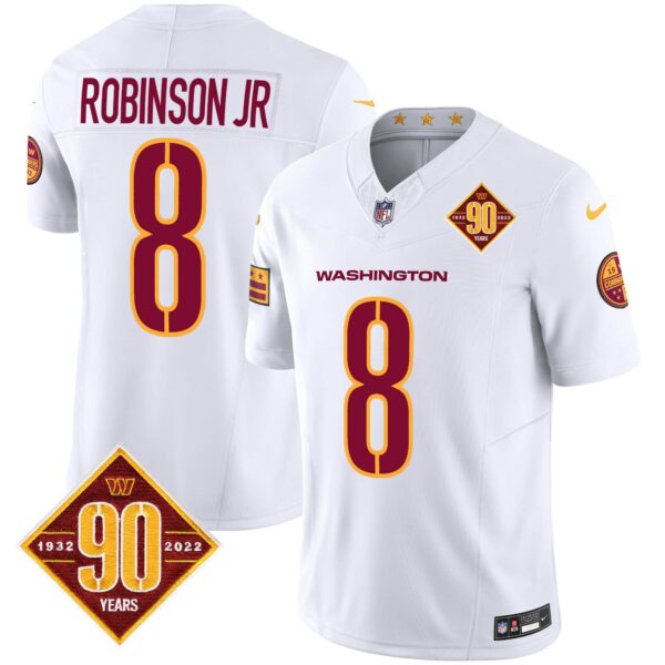 Men’s Washington Commanders 90th Anniversary Patch Vapor Jersey V3 – All Stitched – White – Robinson Jr.
