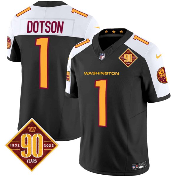 Men’s Washington Commanders 90th Anniversary Patch Vapor Jersey V3 – All Stitched – Black Alternate – Jahan Dotson