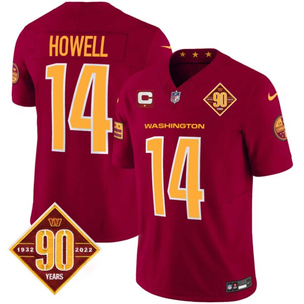 Men’s Washington Commanders 90th Anniversary Patch Vapor Jersey V3 – All Stitched – Burgundy – Sam Howell