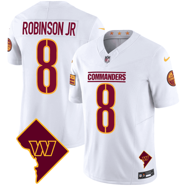 Men’s Washington Commanders Washington DC Map Patch Jersey – All Stitched – White – Robinson Jr.